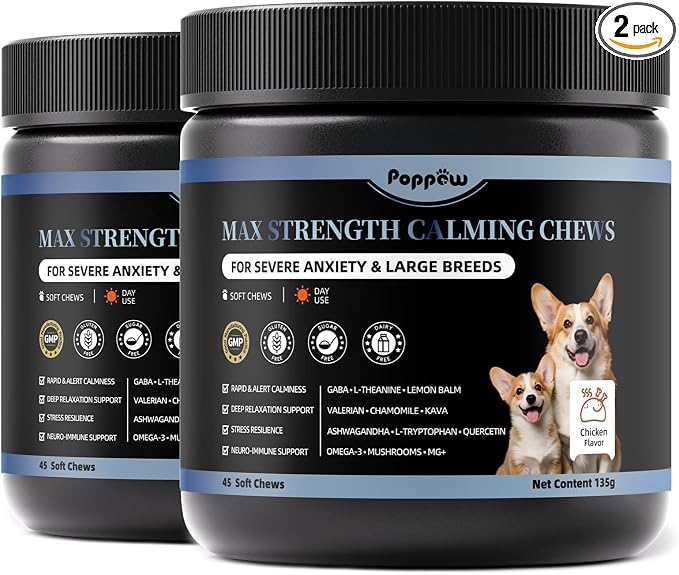 Calming Chews for Dogs - Advanced Calming Treats for Dogs Anxiety, Stress, Separation, & Thunder, Relaxation with Ashwagandha & L-Theanine, Non-Drowsy Alternative to Melatonin, Bacon Flavor, 2 Pack