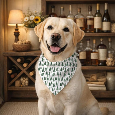 Pine Tree Print Dog Bandana, Nature Themed Adjustable Triangle Pet Scarf, Green Pine Tree Design Outside Pet Accessory Bandana for Small and Medium Dogs