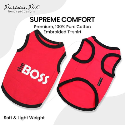 Parisian Pet Boss Dog Shirt – 100% Cotton Red Shirts for Small Dogs – Sleeveless Puppy Clothes – Lightweight Dog Apparel – Breathable and Soft Dogs Clothes - Stretchy Pet T Shirts