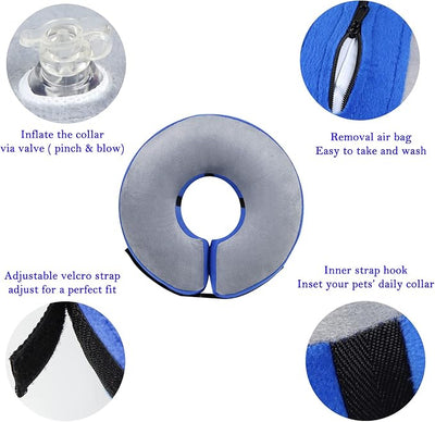 Inflatable Cone Collar for Dogs After Surgery, Soft Adjustable Blow up Donut E-Collar for Small Medium Large Dogs and Cats