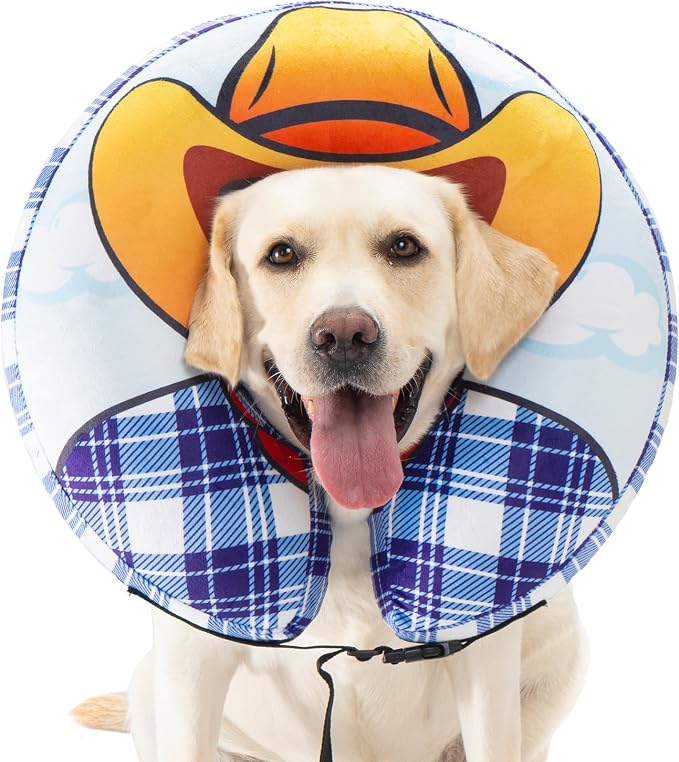 Avont Inflatable Dog Cone Collar After Surgery, Soft Dog Donut Collar to Stop Licking, E Collar Cone Alternative for Small Medium Large Dogs -Cowboy(L)