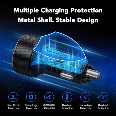 4-Port USB C Car Charger 78W PD Fast Charging 3-Pack | Metal & Safe: Voltage display tracks battery. Smart chip protects devices. Universal fit for all phones, cars & family trips.