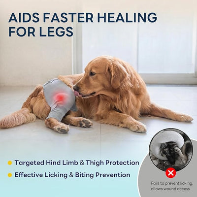 Dog Rear Leg Sleeve to Stop Licking, Upgraded Hind Leg Cover to Stop Slipping, for TPLO Surgery, Skin Conditions, Wounds, Breathable Soft Fabric, Dog Cone Alternative, Right,XL,Light Grey
