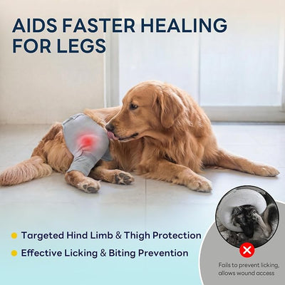 Dog Rear Leg Sleeve to Stop Licking, Upgraded Hind Leg Cover to Stop Slipping, for TPLO Surgery, Skin Conditions, Wounds, Breathable Soft Fabric, Dog Cone Alternative, Right, XS, Grey