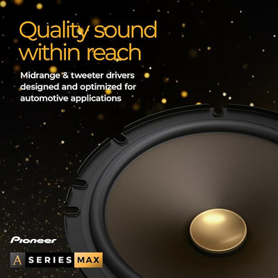 Pioneer A-Series MAX TS-A653FH 6.5” 2-Way Speakers (Pair) – 340W Max, Balanced Sound + Smooth Treble, Enhanced Bass, Ideal Factory Upgrade, Installation Adaptors Included