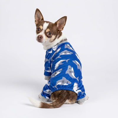 Fitwarm Shark Dog Pajamas, Dog Clothes for Small Dogs Girl Boy, Pet Onesie with Feet, Cat Outfit, Lightweight Velvet, Royal Blue, Large
