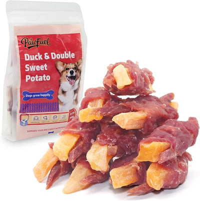 Dog Treats Duck Wrapped Yellow Purple Sweet Potato Chews 14.11 Oz for Dogs Jerky Dental Care Treats. High Protein Healthy Suitable for Small Medium and Large Dogs for Eating Training Rewards
