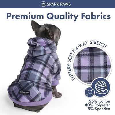 Spark Paws Dog Hoodie – Premium Dog Sweater for Small, Medium, and Large Dogs | Warm Outfits for French Bulldogs, Pitbull, Puppy, Winter Jacket Alternative - Purple Plaid - M