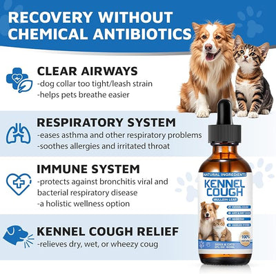 Kennel Cough Herbal Drops for Dogs & Cats,Dog Cough Treatment,Dog Cough Suppressant,Kennel Cough for Dogs,Coughing Treatment Liquid,Natural Cough Supplement for Cat 2 fl oz -Pack of 2