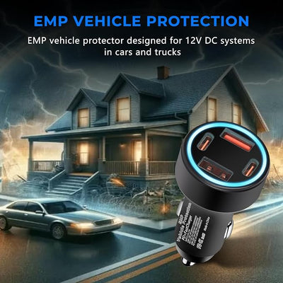 EMP Vehicle Protection, Haoguo Protector Comes with 2 USB and 2 PD Interfaces, Lightning, Solar Flare and Surge Protection, Suitable for 12-Volt DC in Cars and Trucks