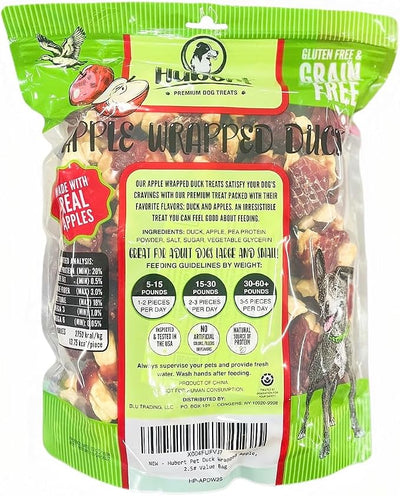 Hubert Pet Duck Wrapped Apple Bites Dog Treats, Grain Free, Low Fat, 2.5 lb