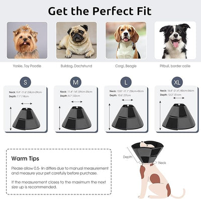 Queenmore Dog Cones for Large Dogs, Soft Dog Cone for Large Breeds, Cone for Dogs After Surgery, Adjustable Elizabethan Collar for Pet to Prevent Licking Wounds, Grey L