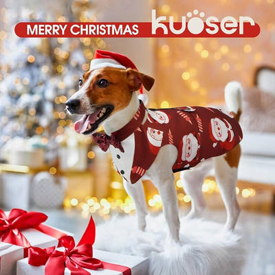 Kuoser Christmas Dog Tuxedo Dogs Suit and Bandana Set, Santa Claus Doggy Christmas Outfit Adjustable Pet Xmas Costume with Bow Tie for Large Medium Small Dogs Golden Retriever Samo Bulldogs, Red M