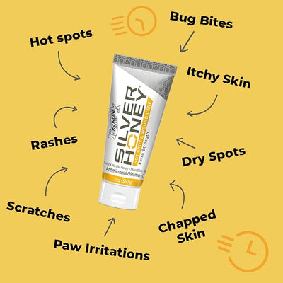 Absorbine Silver Honey Hot Spot & Wound Care Ointment 2oz Tube, Manuka Honey & MicroSilver BG, Medicated for Dogs, Cats, Small Animals (Pack of 2)