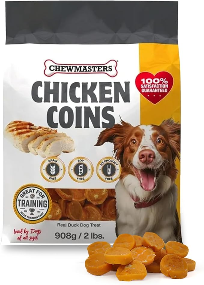 Chewmasters Chicken Coins Training Dog Treats - Real Chicken, Low Fat, Wheat-Free and Gluten-Free Protein Packed Dog Chicken Treats, No Corn or Soy, Healthy Bites for Training, 2 lb