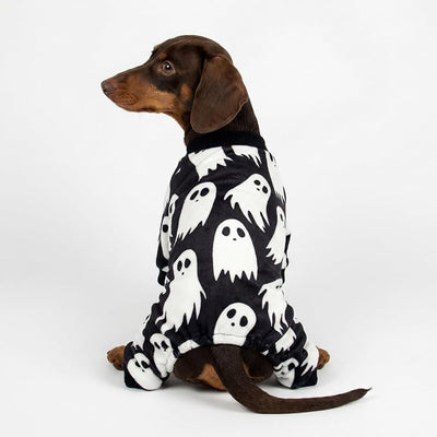 Fitwarm Halloween Ghost Dog Pajamas, Funny Halloween Costumes for Dogs, Fleece Dog Onesie with Feet, Doggy Clothes for Small Dogs Boy Girl, Pet Apparel, Black, White, XXL