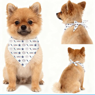 4th of July Dog Bandana, USA Firework Star Pet Triangle Scarf for Parade BBQ Party Outfit, Patriotic Neckerchief for Small Medium Dogs, Independence Day Puppy Gift
