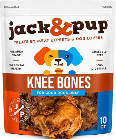 Jack&Pup Beef Bones (10 Pack), Knee Cap for Dogs, Long Lasting Natural Dog Bones, Beef Bone Knee Caps for Large Dogs