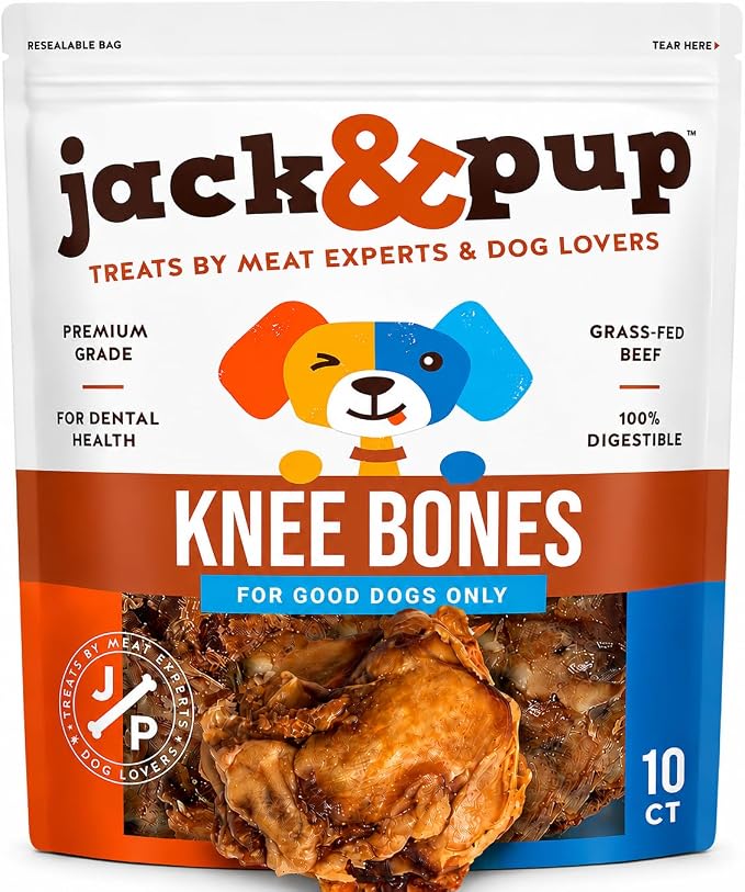 Jack&Pup Beef Bones (10 Pack), Knee Cap for Dogs, Long Lasting Natural Dog Bones, Beef Bone Knee Caps for Large Dogs