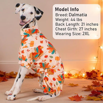 KYEESE Thanksgiving Dog Pajamas, Turtleneck Dog Pajamas for Small Dogs Boy Girl, Velvet Turkey Pet Onesie with 4-Leg Style, Warm Sleepwear Holiday Pjs, Stretchy Festive Pet Outfit, Large