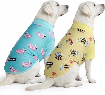 Spark Paws Sunblock Dog T-Shirt, SPF30 Protection, Lightweight Breathable Quick Dry for Dogs with Sensitive Skin - Bees & Flamingo (Set of 2) - Size 2XL