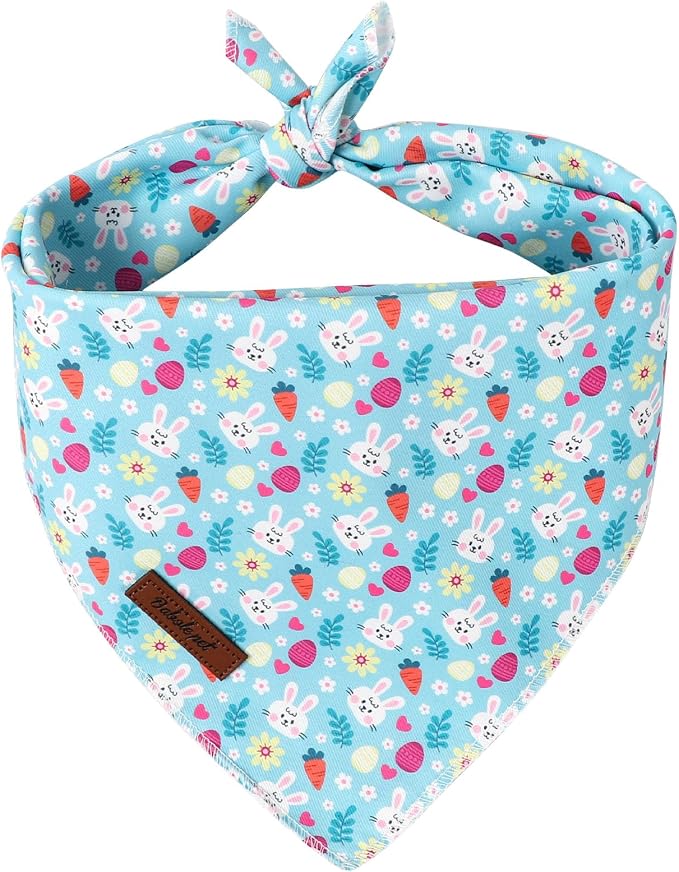 Easter Dog Bandana - Cute Blue Bunny Dog Neck Scarf, Soft Spring Pet Bib for Puppy Kitten, Easter Photo Dogs Cats Prop for Daily Use Parties & Pet Photography S