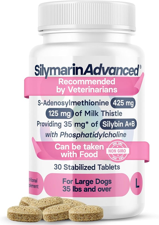Liver Health Supplement for Large Dogs - Milk Thistle for Dogs Liver Support with S-Adenosylmethionine (Same) & Silybin - 30 Tablets