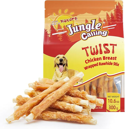 Jungle Calling Dog Treats, Chicken Wrapped Rawhide Sticks for Dogs, Grain-Free Natural Small Dogs Training Treats, Pet Chew Snacks,10.6 oz