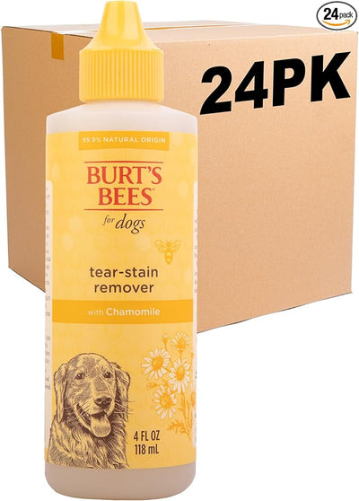 Burt's Bees for Pets Tear Stain Remover for Dogs with Chamomile, 99.9% Natural Origin Formula, Gently Cleanses Eye Area and Removes Debris, Safe for Dogs and Puppies, Cruelty-Free, 4 Fl Oz - 24 Pack