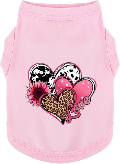 Discover Cozy Cotton Canine Wear: Soft, Lightweight, and Breathable Dog Shirt Vest with Eye-Catching Graphics (Hearts and Love), Keeping Your Furry Friend Comfy! Pink XS