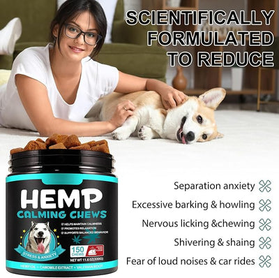 Hemp Calming Chews for Dogs 150 Count (11.6 oz), Dog Calming Treats, Helps with Dog Anxiety, Separation, Barking, Stress Relief, Melatonin for Dogs, Sleep Calming Aid, for All Breeds & Sizes