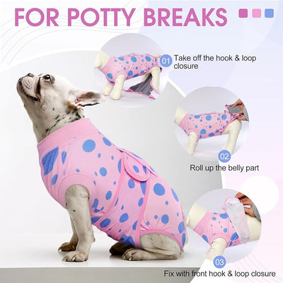 Kuoser Dog Surgery Suit, Soft Dog Spay Recovery Suit Female, Anti Licking Neuter Recovery Suit for Male Dogs, Post-Op Pet Surgical Suit Protective Wear E-Collar & Cone Alternative,Pink Polka Dots XS