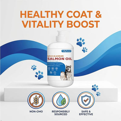 Fish Oil for Dog Cat, Salmon Oil for Dogs with Omega 3 EPA DHA, All Natural, Supports Skin and Coat, Joint & Bone Health (16 FLOZ)