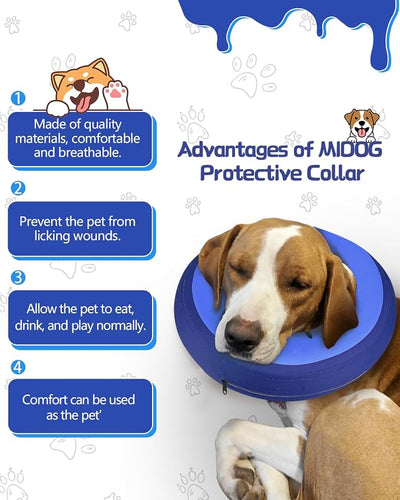 MIDOG Soft Inflatable Dog Cone,Donut E-Collar Alternative for After Surgery, Prevents Licking, Allowing Normal Eating & Vision,Comfortable Recovery Collar for Small Medium Large Dogs&Cats, DarkBlue-M+