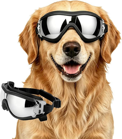 Enjoying Dog Sunglasses Medium to Large Breed, Dog Goggles UV Protection, Large Dogs Driving Eye Protection, Outdoor Windproof Dustproof Anti-Fog, Breathable, Adjustable Straps, Black