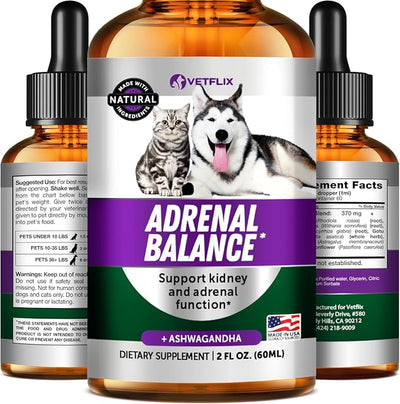 Adrenal Support Liquid Supplement for Dogs, Cats, Puppies & Kittens, 2 Oz | Cushing's and Kidney Support, Natural Endocrine Health Formula