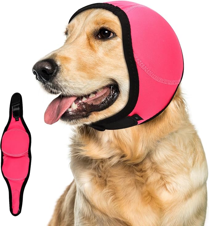 Dog Ear Muffs Noise Protection, Wraps Cover for Dogs Bath Grooming, Adjustable Dog Calming Hoodie Hematoma Anxiety Firework Thunder,Waterproof Dogs Shower Cap Drying Swimming Bathing (SP)