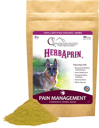 Glacier Peak Holistics HerbAprin - Natural Pain Relief for Dogs, Organic Herb Blend for Arthritis, Aches, Pains, Inflammation, Mobility Support, and Hip & Joint Discomfort - 3oz (90 Servings)