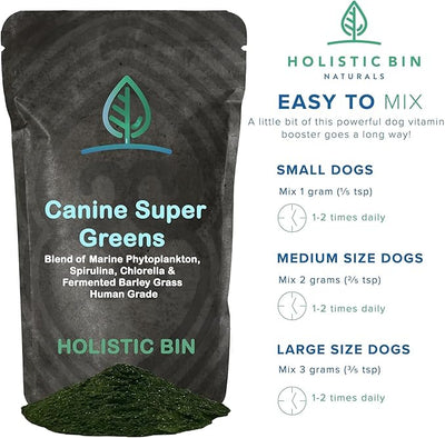 Holistic Bin Canine Super Greens Plant-Based Dog Food Toppers | Nutrient-Rich Supplement Powder | Gut Balance, Joint Strength, Digestion, Fresh Breath & Overall Canine Wellness | Greens Powder (50g)