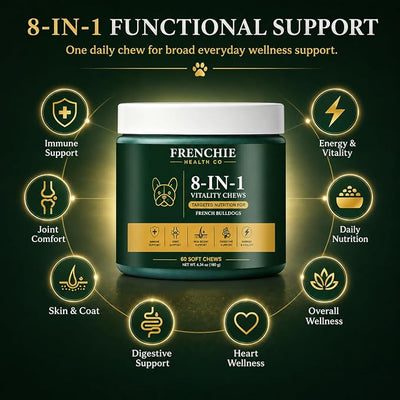 8-in-1 Daily Health Chews, Frenchie Health Co's Vitality Chew, Dog Health Chews, Specifically Designed for Bulldogs, 60 Count