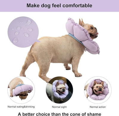 H HIDREAM Dog Cone Collar Stress-Free Recovery Cone Alternative: Adjustable Depth & Diameter for Wide-Neck Dogs (Pugs, Bulldogs, Bullies) Purple Flower XL-B
