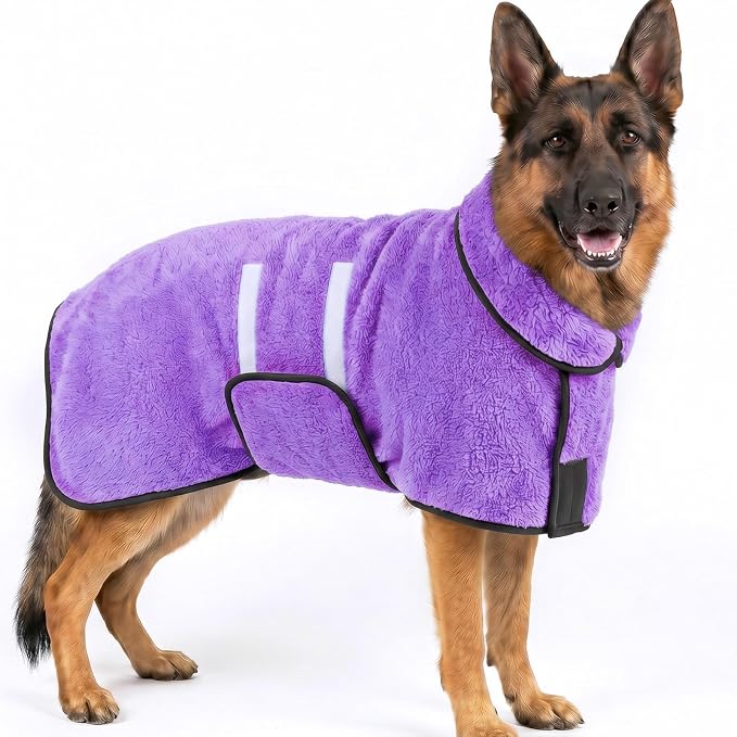 Bienbee Dog Bathrobe, Quick Drying Super Absorbent Pet Robes for Small Medium Large Dogs, Drying Coat for After Bath & Swim, Warm & Cozy Dogs Towels, Dog Puppy Bath Supplies, Light Purple XXL