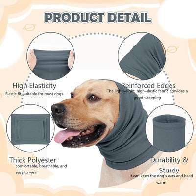 Dog Calming Hoodie Head Wrap,No Shake Anxiety Relief Quiet Thunder Vest for Dogs,Ear Protection Head Muffs for Grooming,Pet Covers for Fireworks,Vet Visits,Bathing,Grey Blue,S
