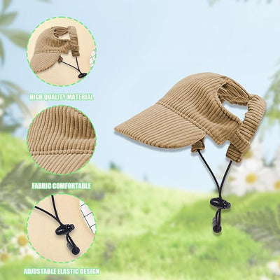 Dog Baseball Cap, Dog Cat Summer Beach Visor Hat with Ear Holes, Adjustable Puppy Sunbonnet Headdress (Brown, X-Large)