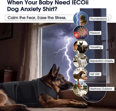 IECOii Dog Anxiety Vest for Large Dogs, Pressure Wrap, Dark Gray, Size 2XL | Machine Washable Calming Vest with Reinforced Stitching, Adjustable Fit for Personalized Comfort,Gentle Pressure Wrap