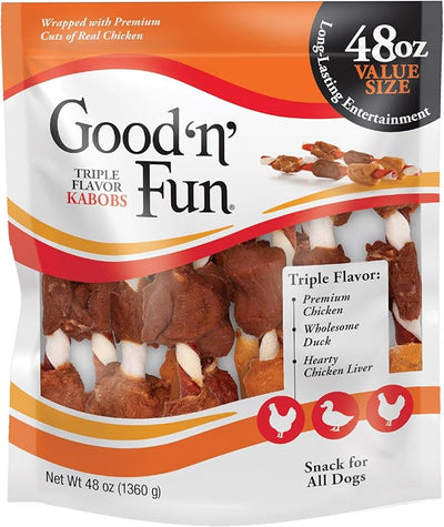 Good 'n' Fun Kabobs Long-Lasting Dog Treat, With Real Proteins, Beef Hide and Premium Chicken, Supports Dental Health, Mental Stimulation, 48 oz