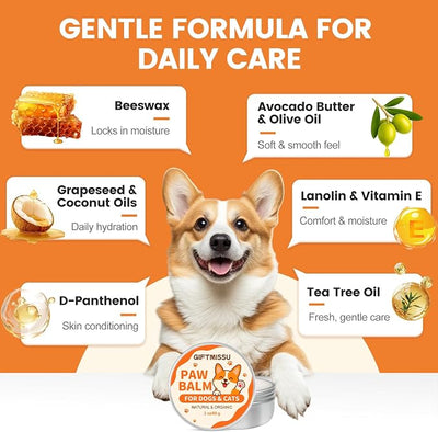 Dog Paw Balm for Dogs & Cats – Natural Paw Care with Avocado Butter & Plant Oils, Soother for Dry, Cracked Pads, Pet Paw Care Cream Dog Nose Balm, 2 oz