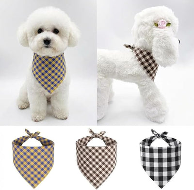 Cotton Linen Dog Bandanas 1 Pack, Plaid Checkered Bandana for Large Dogs, Soft Breathable Classic Dog Apparel & Accessories (Yellow Plaid, Large)