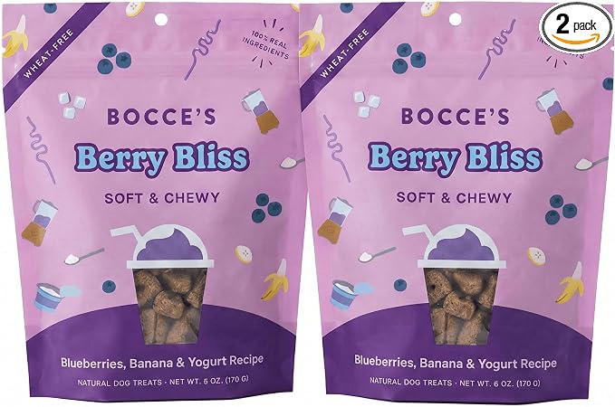 Bocce's Bakery Berry Bliss Smoothie Dog Treat Bundle – Natural, Wheat-Free Soft & Chewy Cookies Made with Real Ingredients and Baked in The USA – Blueberry, Banana & Yogurt Recipe (2 Pack)