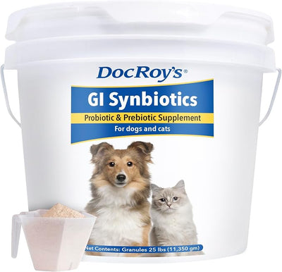 Doc Roy’s GI Synbiotics Probiotic & Prebiotic Granules for Dogs & Cats, Digestive & Immune Health Supplement with Live Cultures, BgMOS & Beta Glucans, Chicken Flavor, 25lb Granules